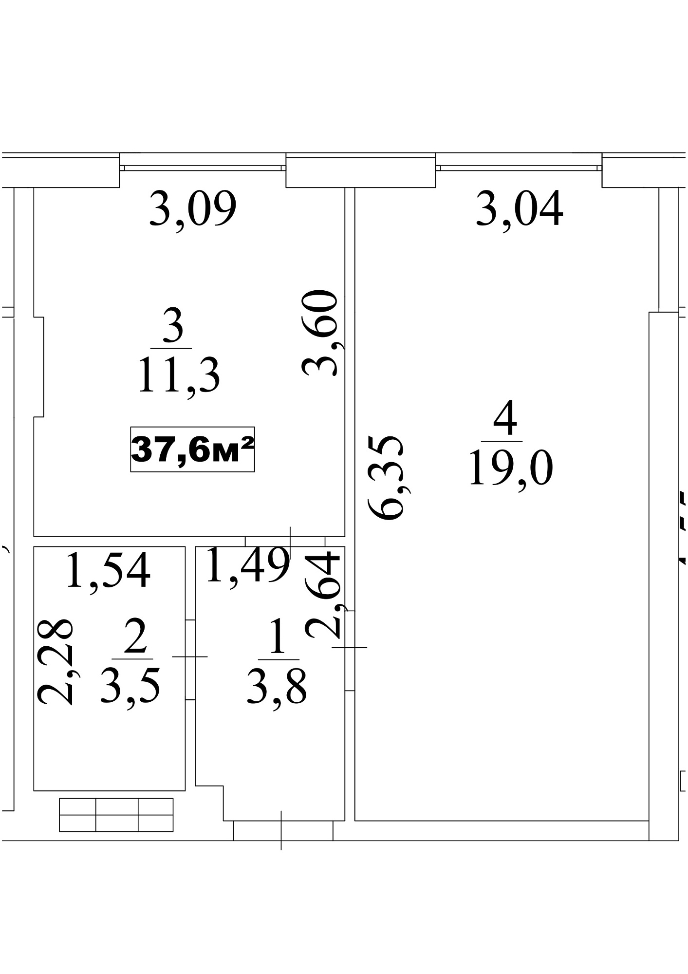 Planning 1-rm flats area 37.6m2, AB-10-09/0079а.