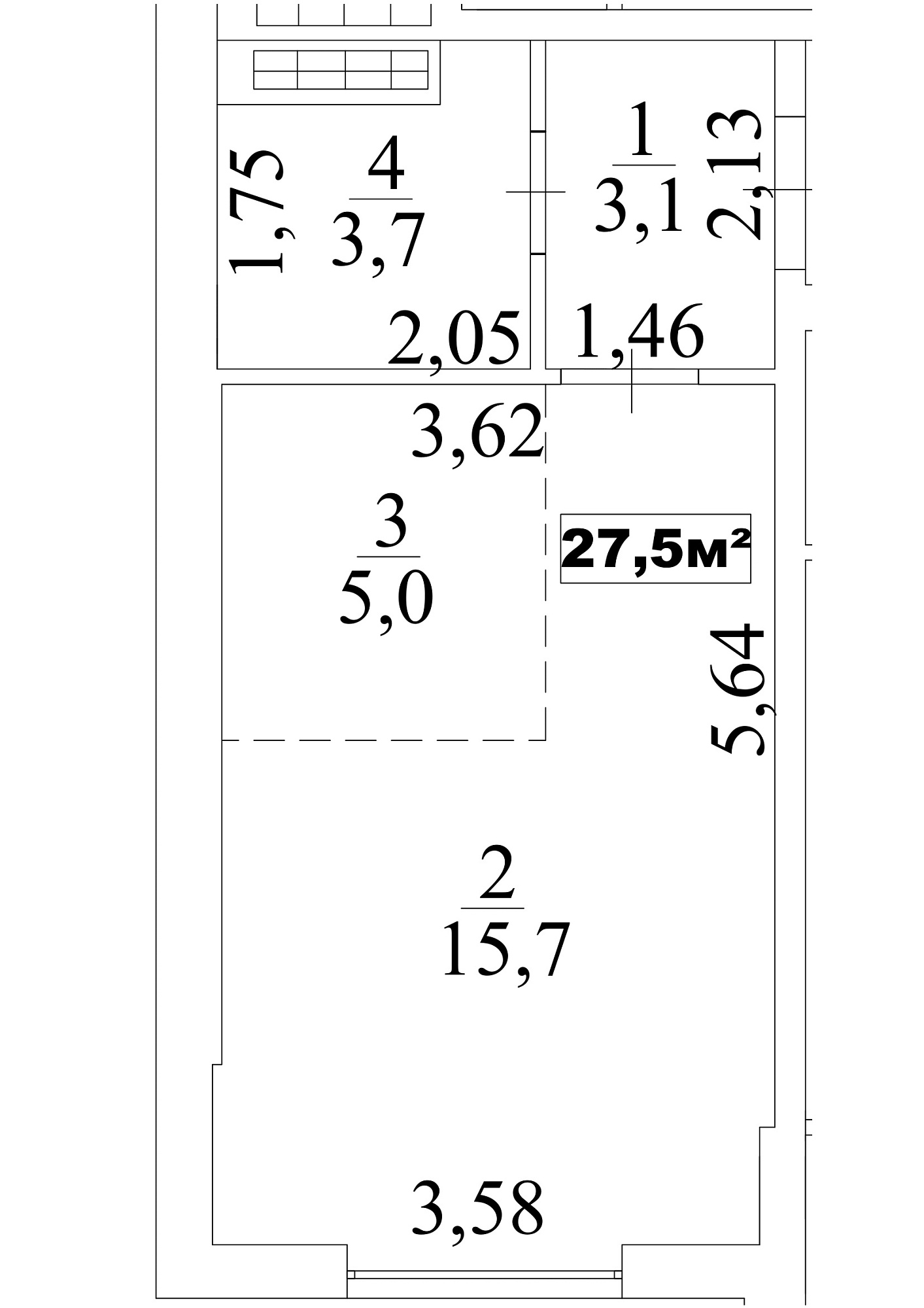 Планування Smart-квартира площею 27.5м2, AB-10-05/0039а.