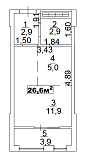 Планировка Smart-квартира площей 26.6м2, AB-02-05/00013.