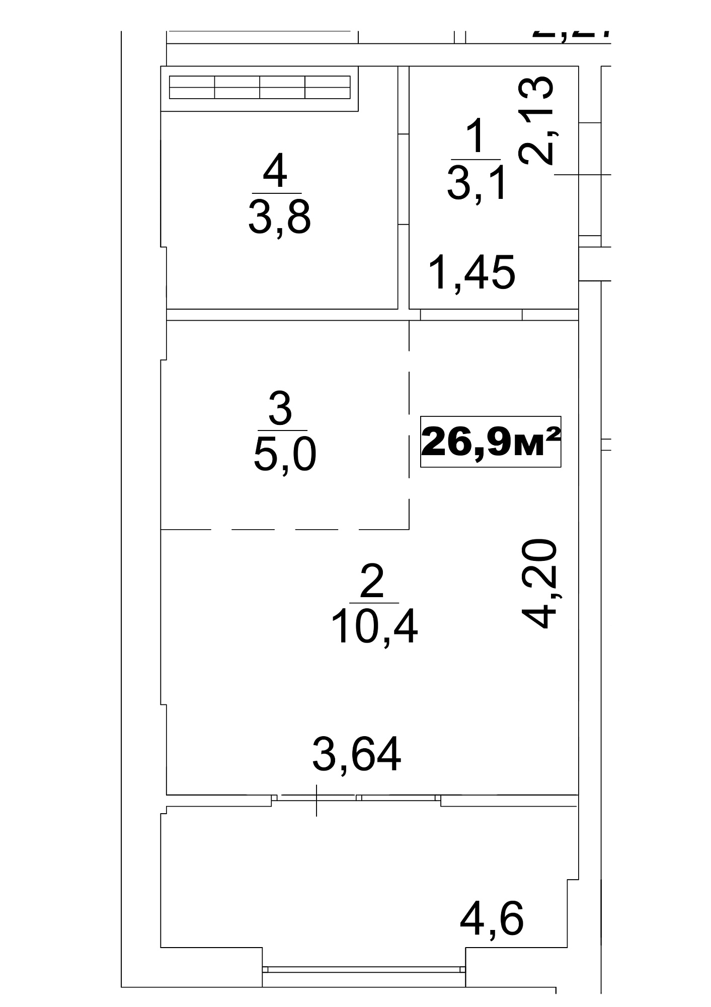 Планування Smart-квартира площею 26.9м2, AB-13-04/0027а.