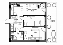 Planning 2-rm flats area 47.86m2, UM-001-03/0002.