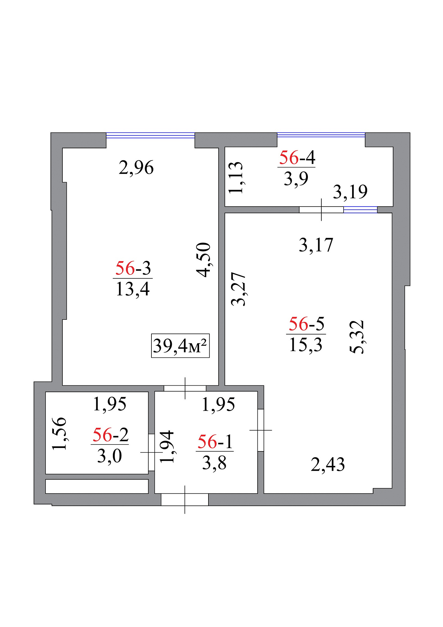 Планировка 1-к квартира площей 39.4м2, AB-07-06/00051.