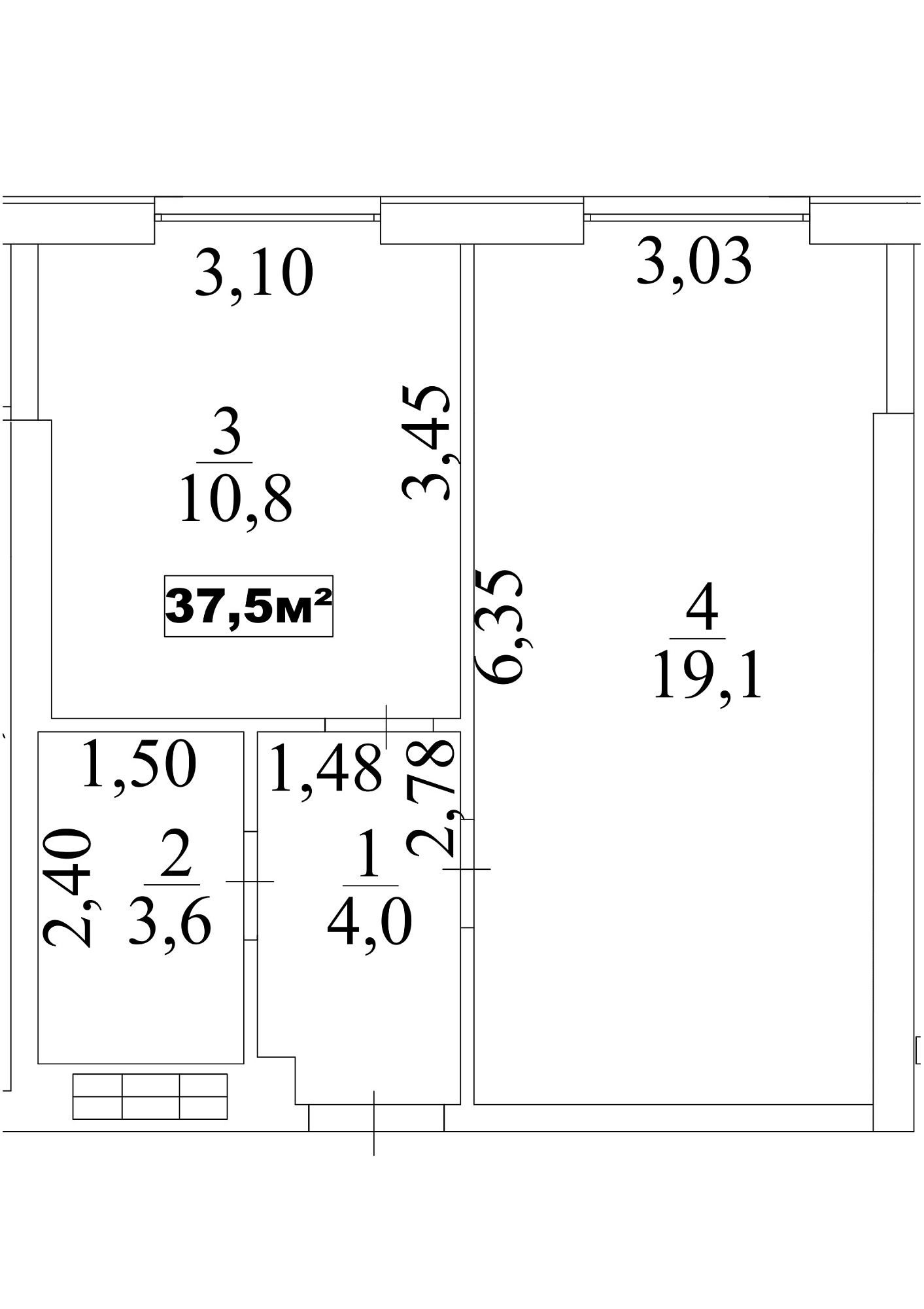 Планировка 1-к квартира площей 37.5м2, AB-10-04/0034а.