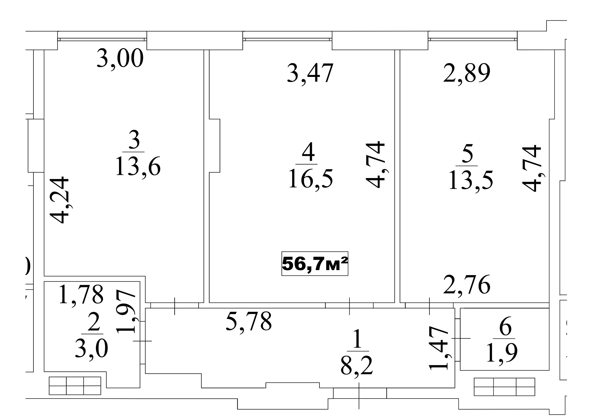 Планування 2-к квартира площею 56.7м2, AB-10-07/00058.