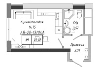 Planning Smart flats area 22.02m2, AB-20-13/0104a.