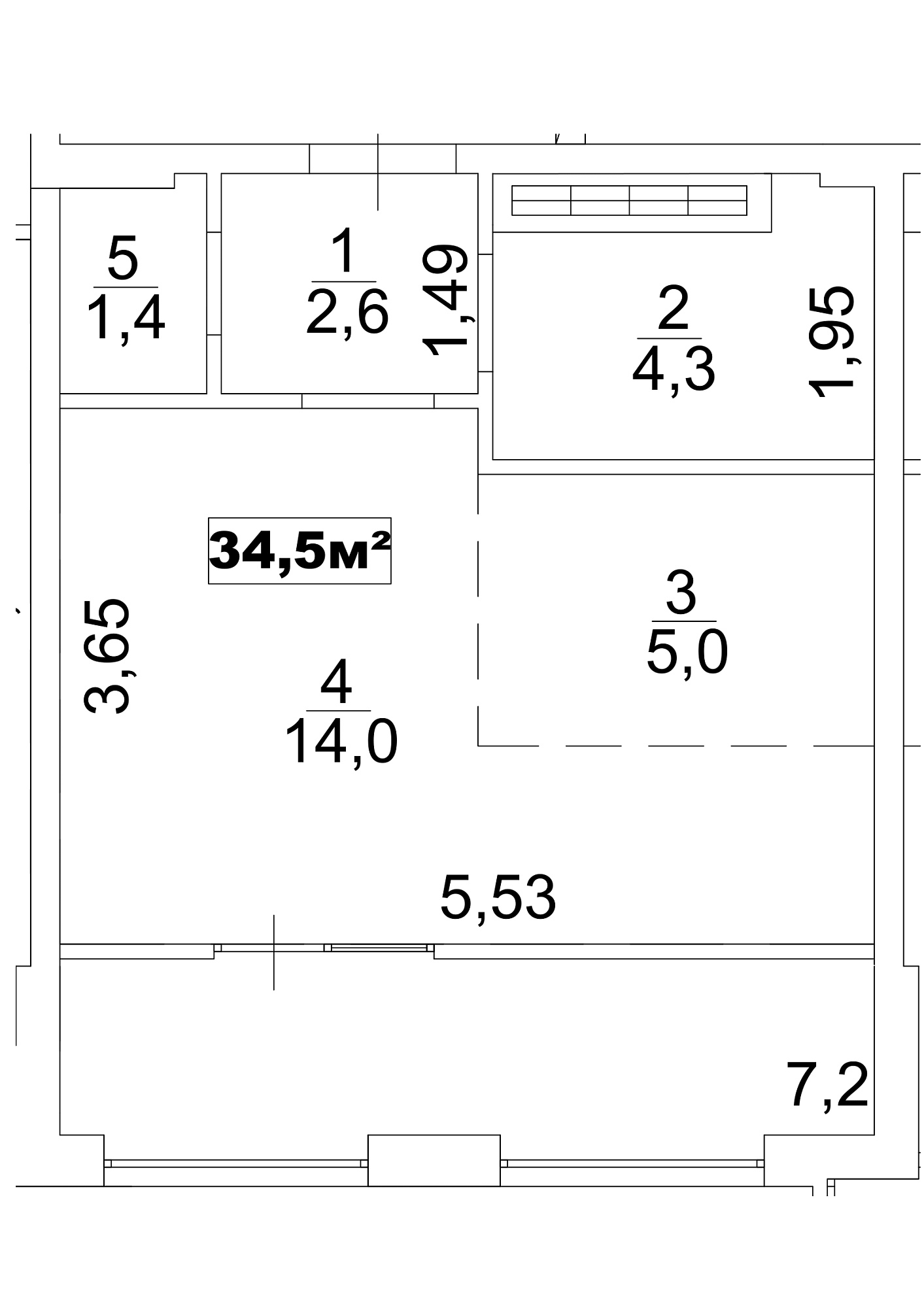 Планування Smart-квартира площею 34.5м2, AB-13-07/00053.