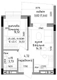 Планировка 1-к квартира площей 36.5м2, LR-005-11/0089.