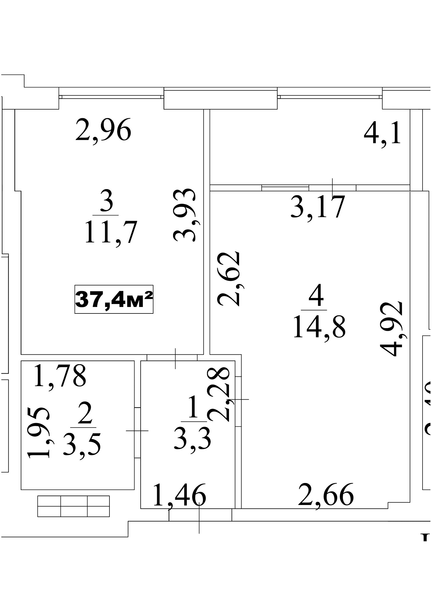 Планировка 1-к квартира площей 37.4м2, AB-10-04/00033.