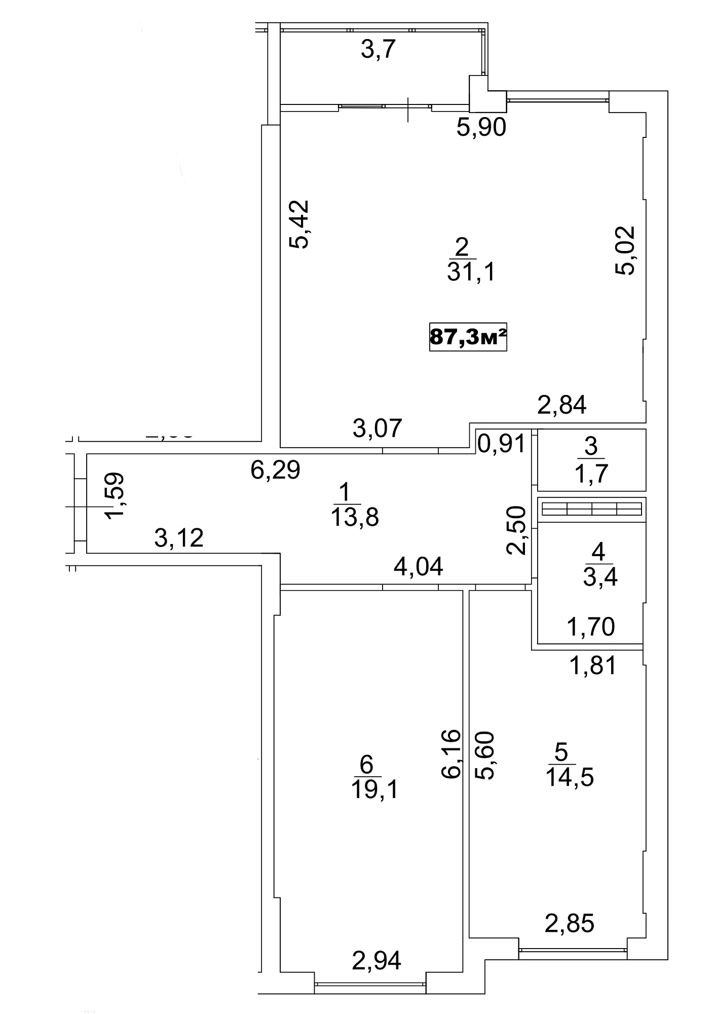 Планування 3-к квартира площею 87.3м2, AB-13-06/00049.