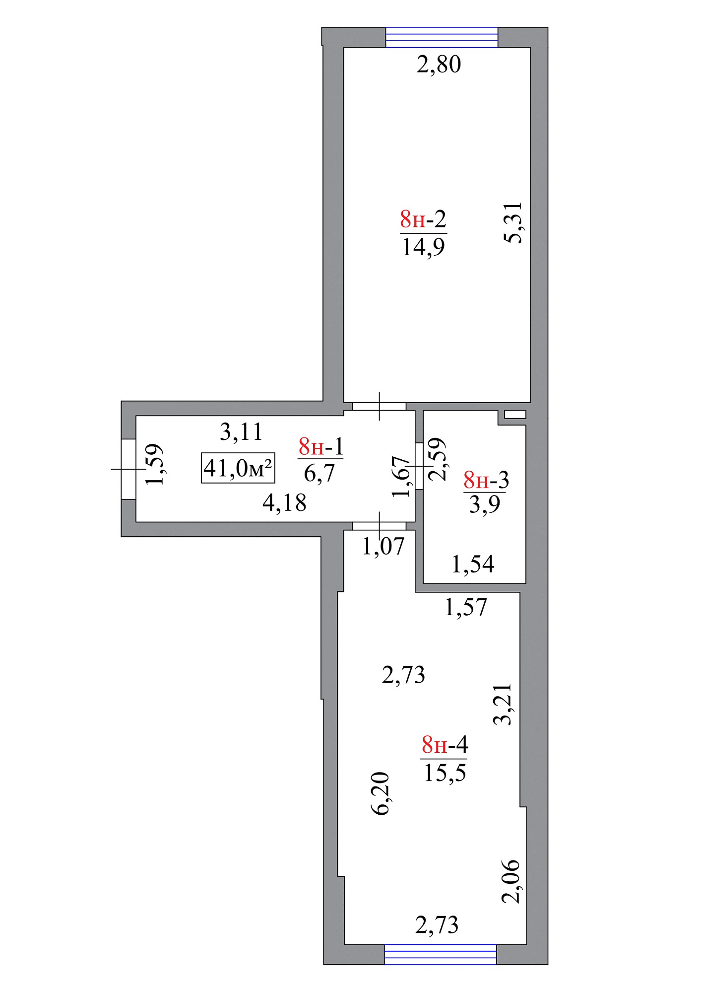 Planning 1-rm flats area 41m2, AB-07-01/0007б.