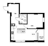 Планування 1-к квартира площею 38.47м2, 9a56b929-f413-11ea-ba9c-00155d42e31d.