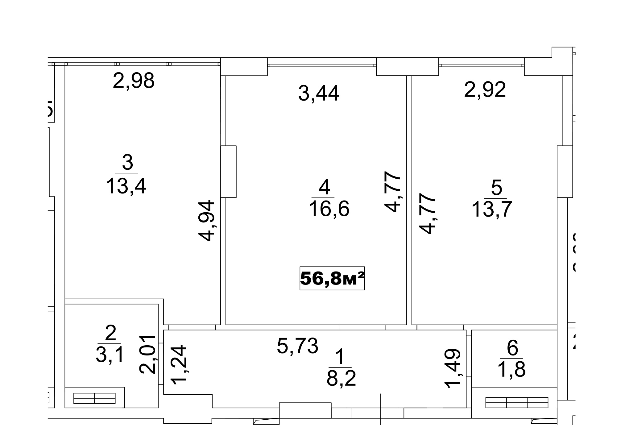 Планировка 2-к квартира площей 56.8м2, AB-13-10/00082.
