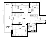 Планировка 2-к квартира площей 44.47м2, UM-003-07/0074.