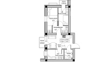 Планировка 3-к квартира площей 44.92м2, KS-017-05/0006.