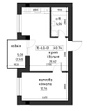 Планування 1-к квартира площею 40.74м2, LR-002-04/0007.