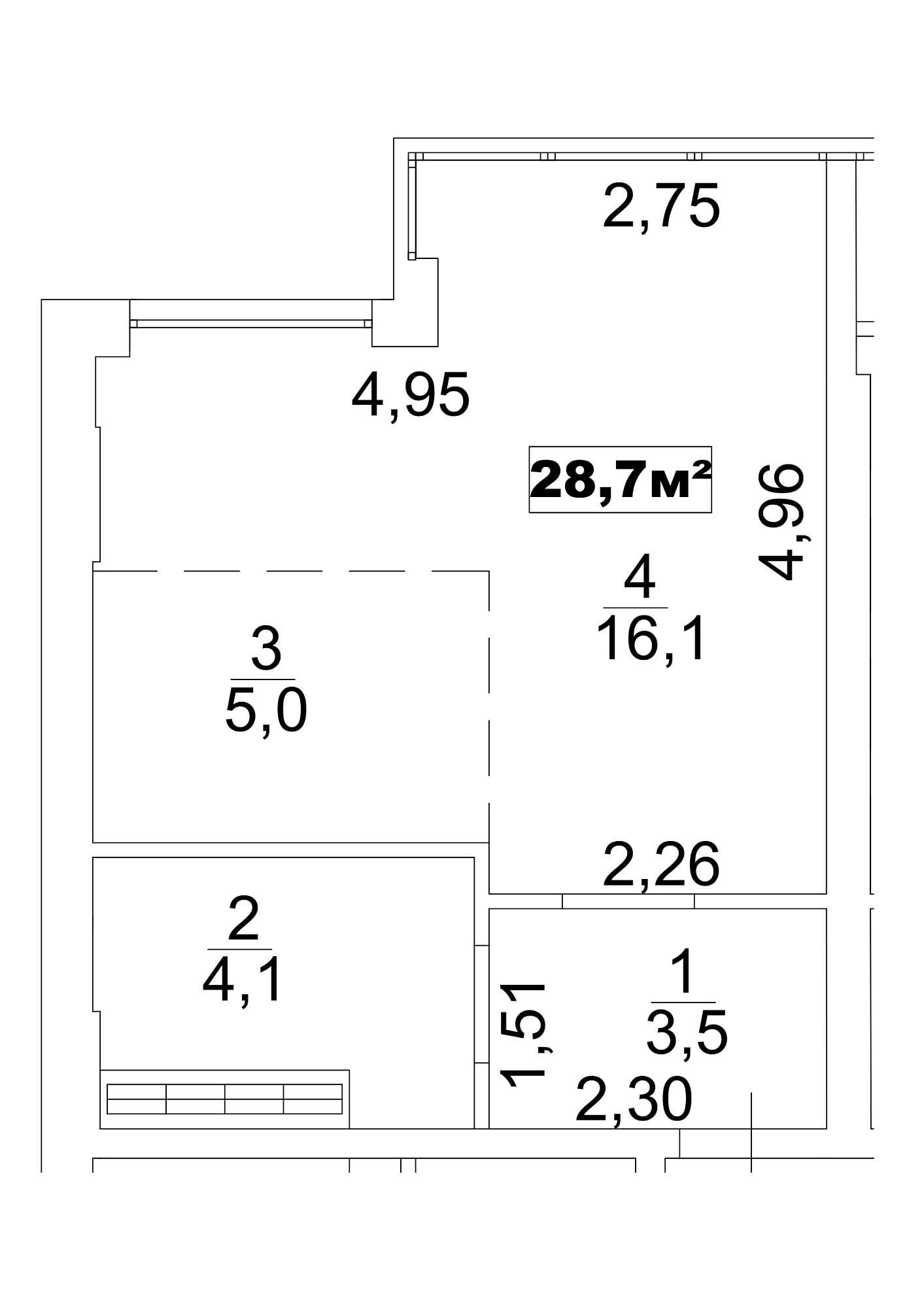 Планування Smart-квартира площею 28.7м2, AB-13-06/0045б.