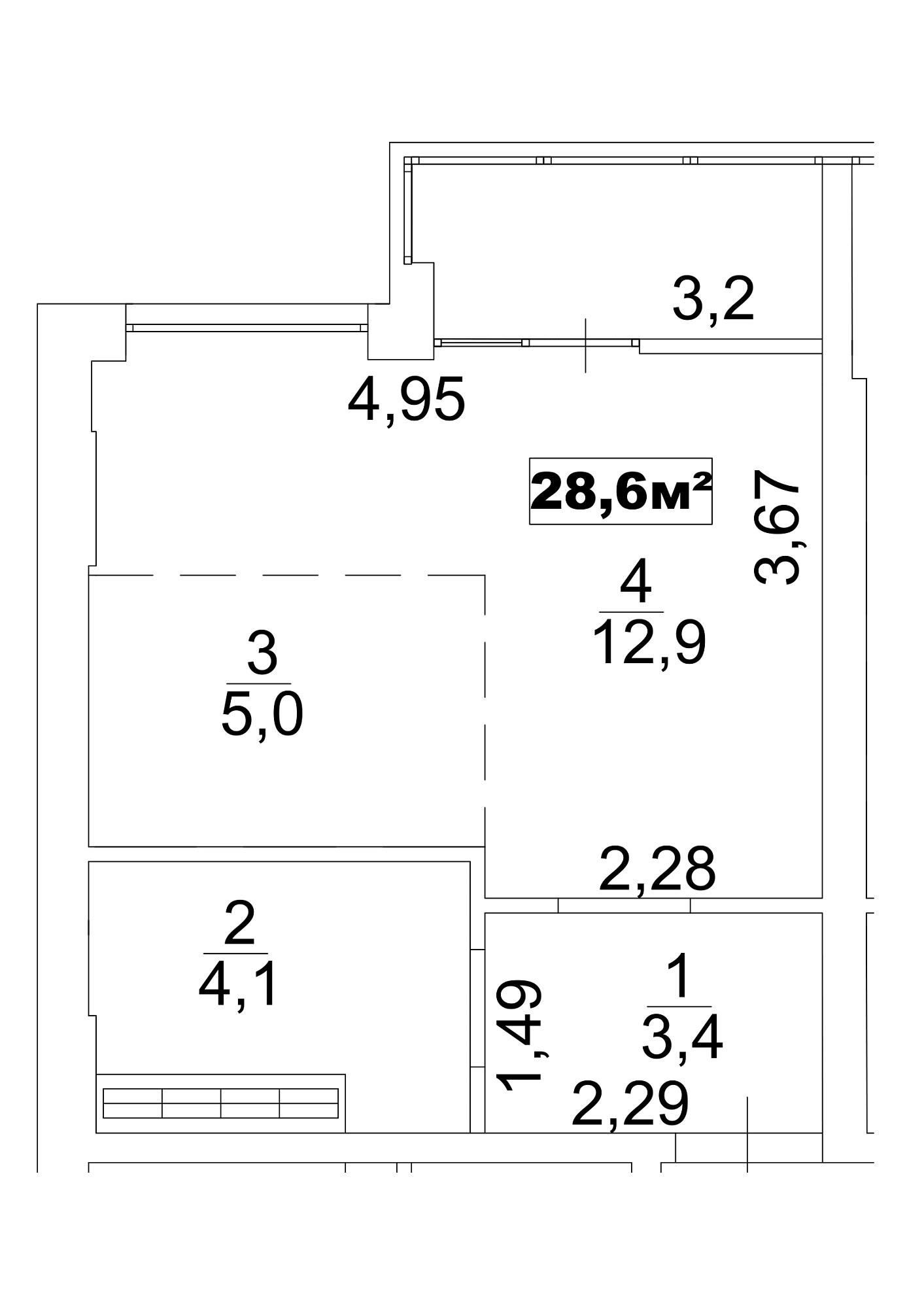 Планування Smart-квартира площею 28.6м2, AB-13-08/0063б.
