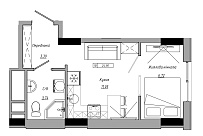 Планировка 1-к квартира площей 24.9м2, AB-21-14/00104.