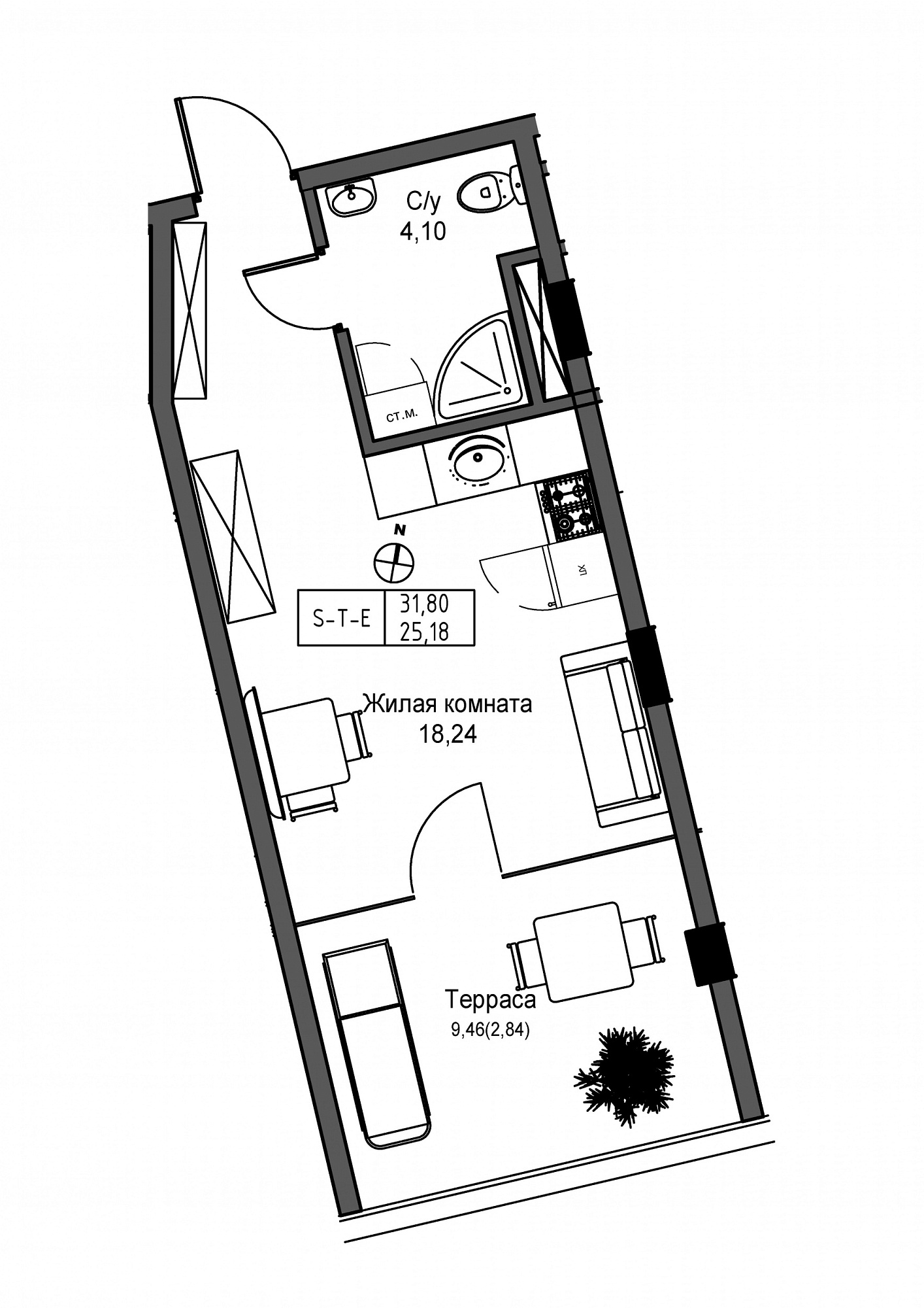 Planning Smart flats area 25.18m2, UM-004-03/0014.