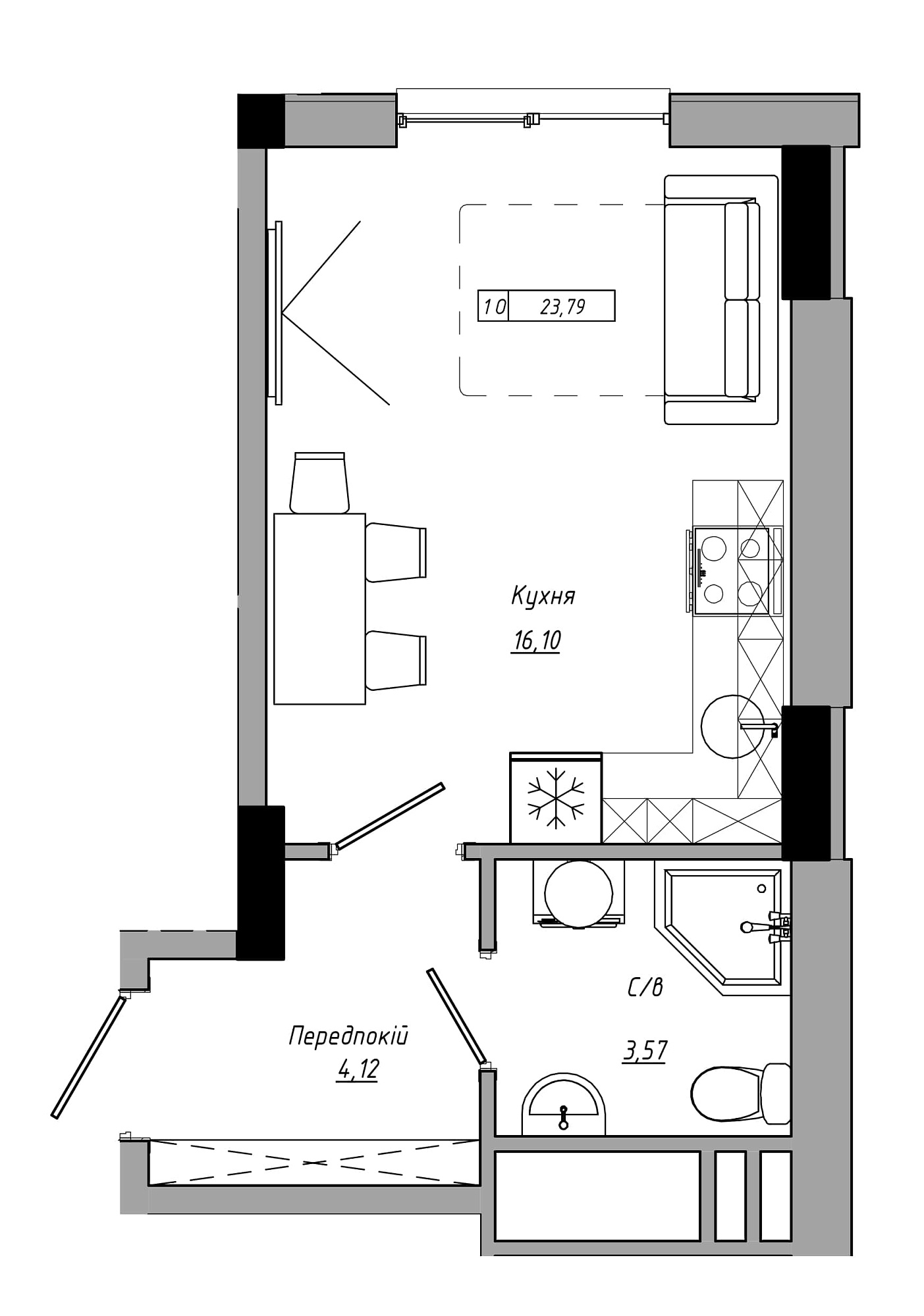 Planning Smart flats area 23.79m2, AB-21-11/00017.