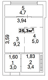 Planning Smart flats area 25.3m2, AB-02-02/00007.