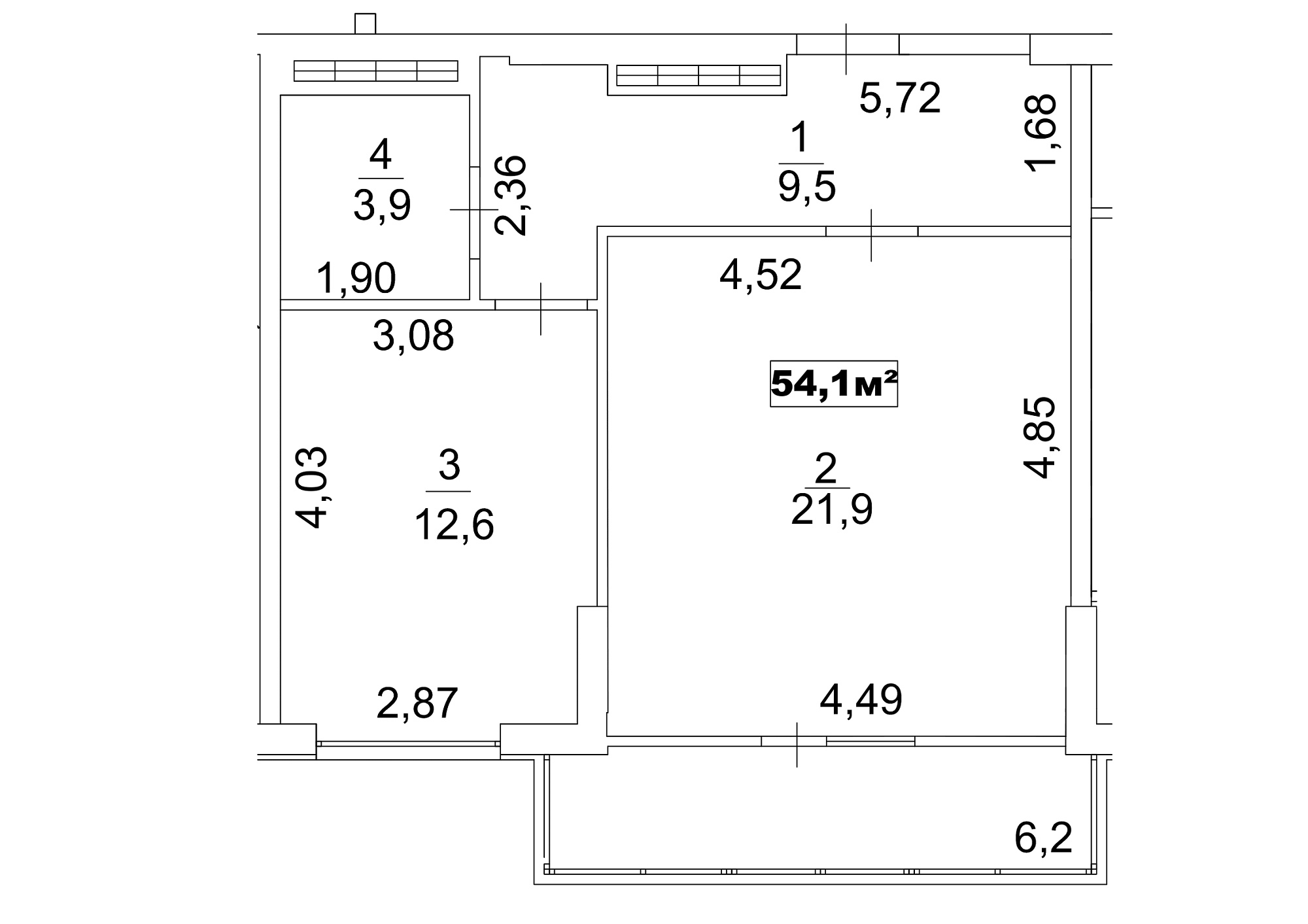 Planning 1-rm flats area 54.1m2, AB-13-03/0016б.