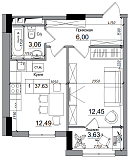 Планування 1-к квартира площею 37.63м2, AB-14-12/00004.