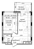Планировка 1-к квартира площей 38.37м2, LR-004-05/0020.