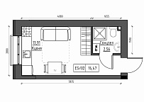 Планування Smart-квартира площею 16.47м2, KS-012-04/0011.