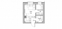 Планировка 1-к квартира площей 25.36м2, KS-020-03/0002.