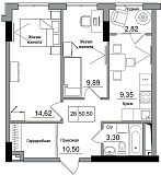 Планування 2-к квартира площею 50.5м2, AB-16-03/00007.