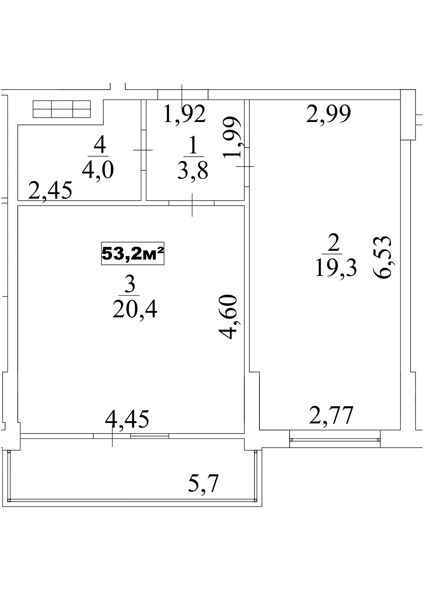 Планування 1-к квартира площею 53.2м2, AB-10-01/00008.