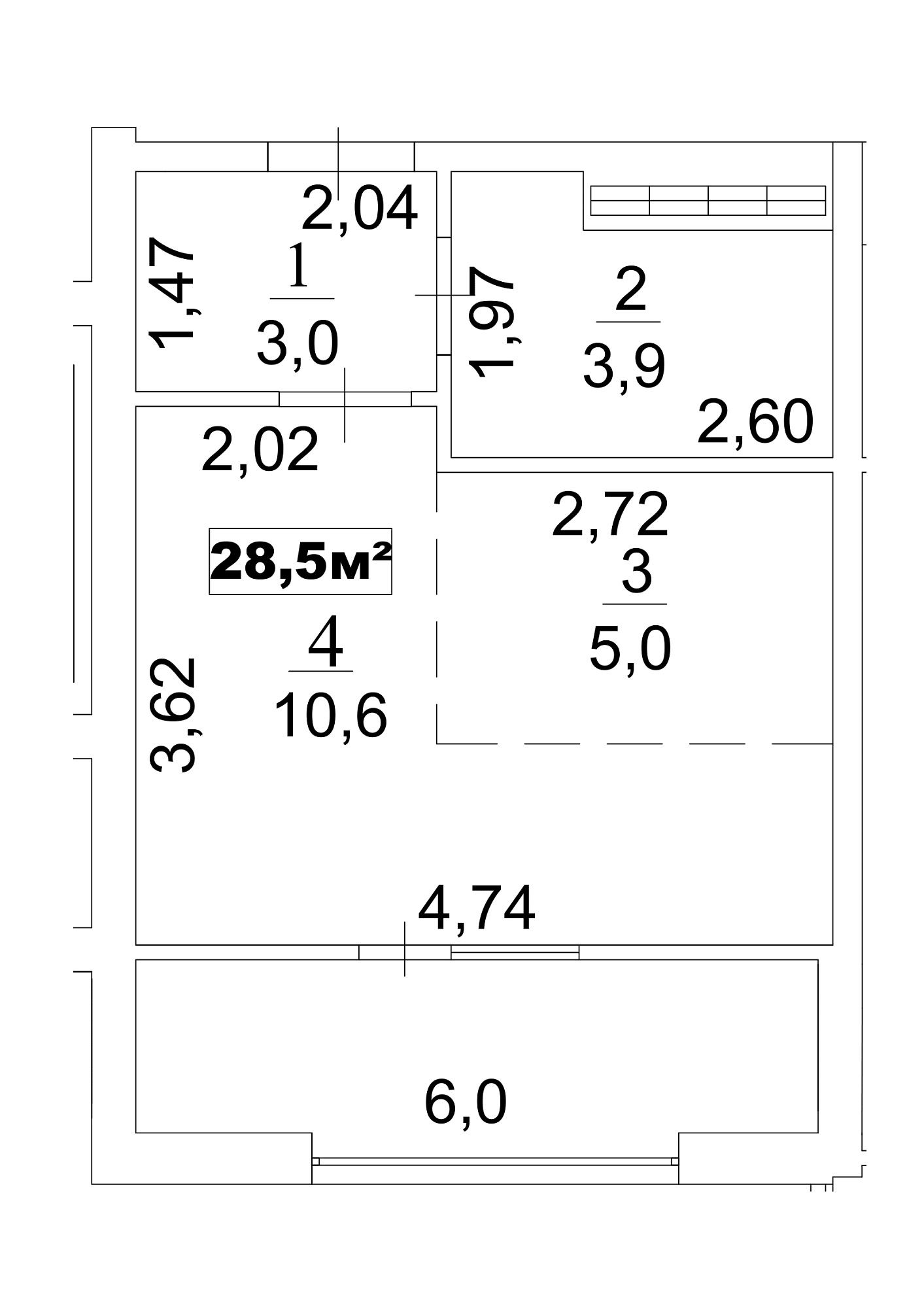 Планування Smart-квартира площею 28.5м2, AB-13-03/00024.