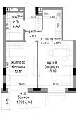 Планировка 1-к квартира площей 43.83м2, LR-005-03/0017.