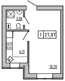 Planning 1-rm flats area 27.45m2, KS-008-01/0007.