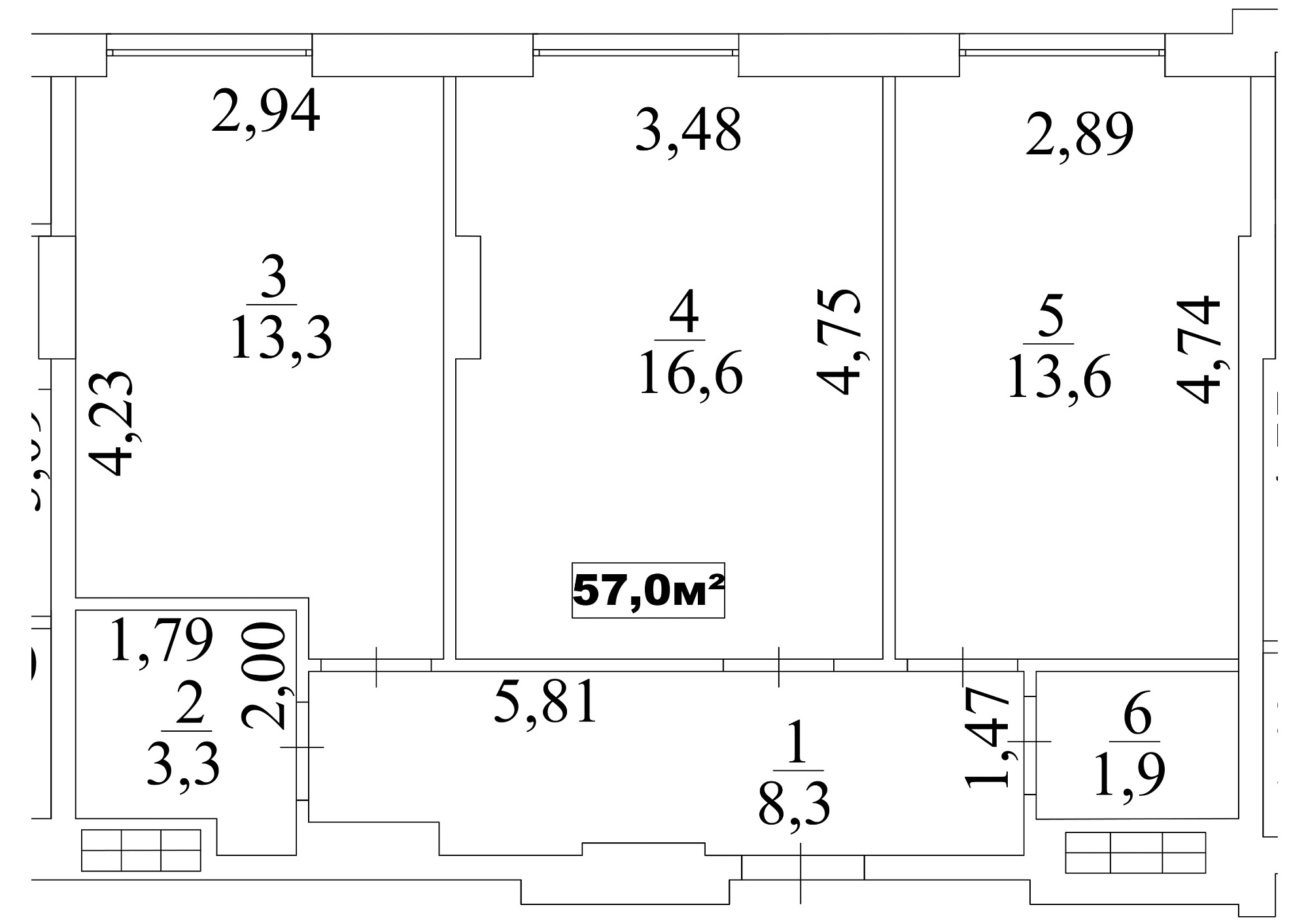 Планировка 2-к квартира площей 57м2, AB-10-10/00085.