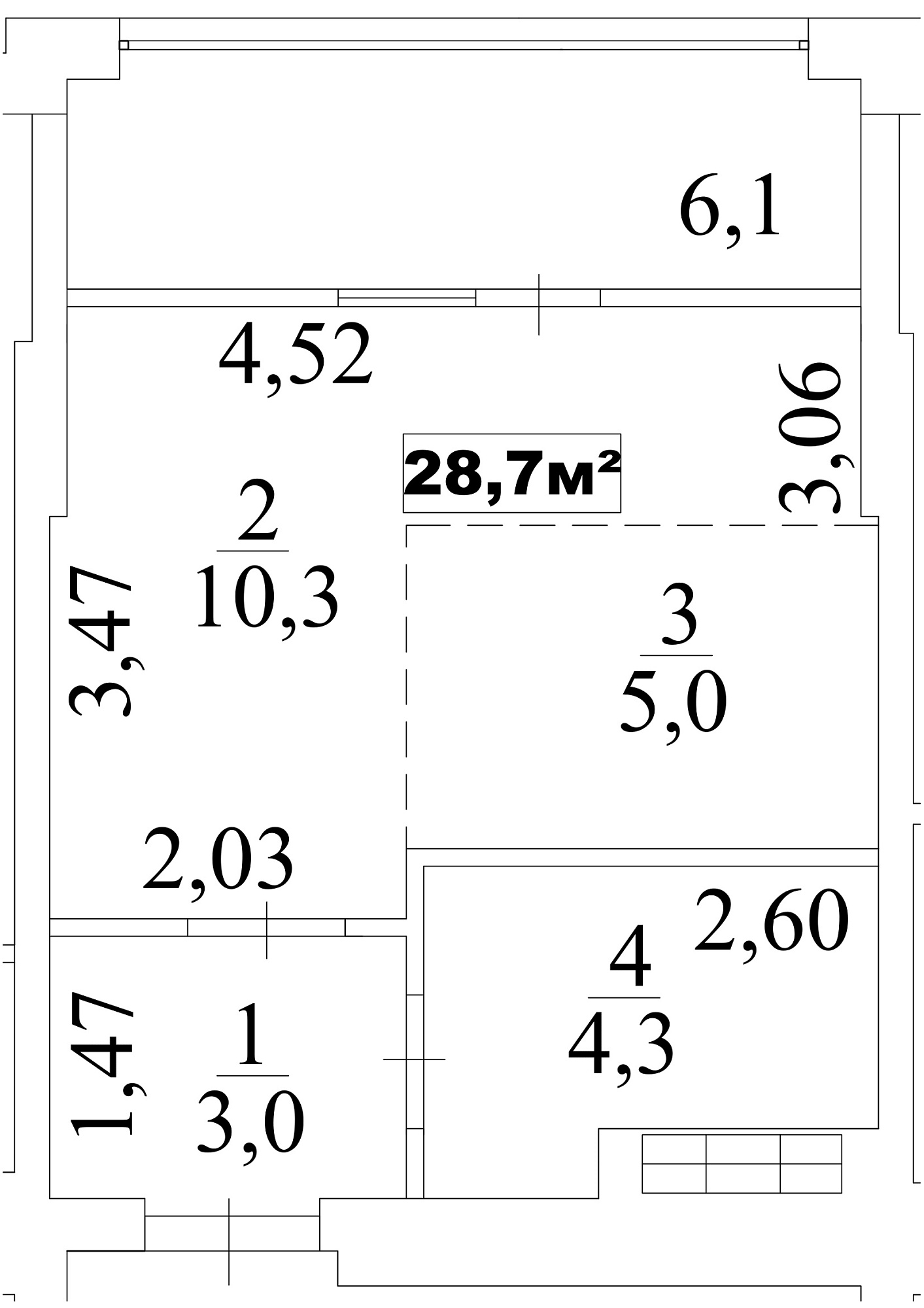Planning Smart flats area 28.7m2, AB-10-01/00005.