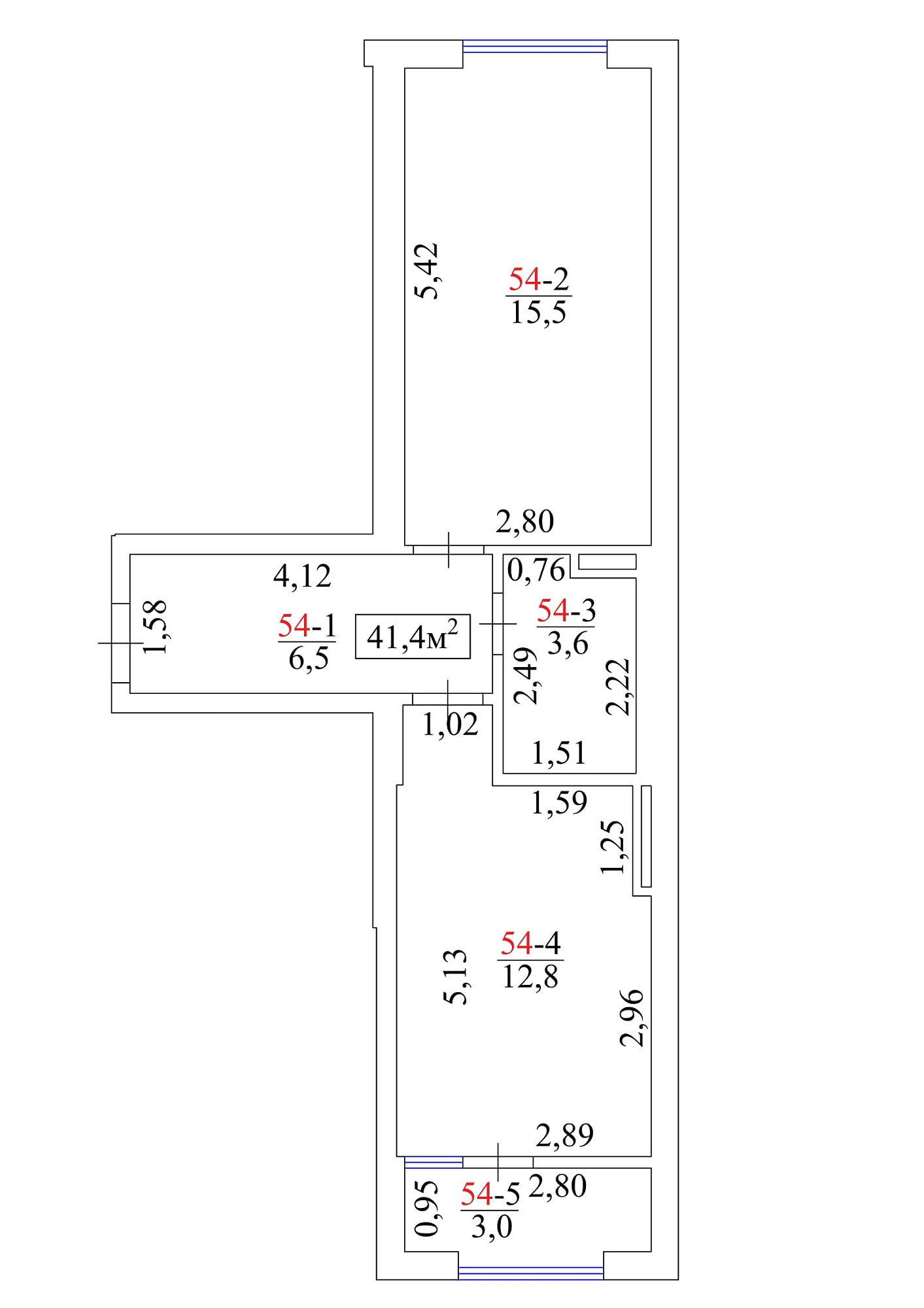 Планування 1-к квартира площею 41.4м2, AB-01-06/0051б.