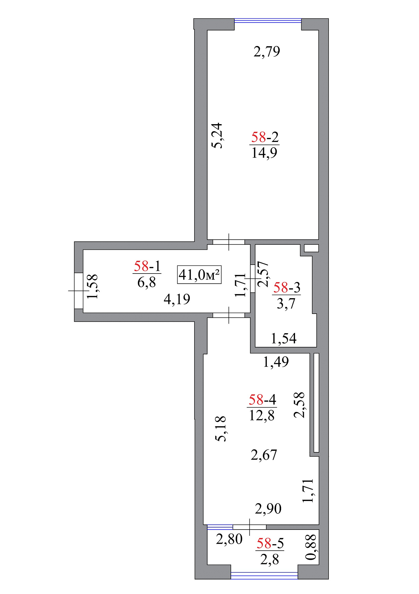 Планировка 1-к квартира площей 41м2, AB-07-06/0052б.