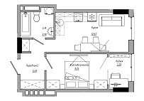 Планування 1-к квартира площею 34.78м2, AB-21-07/00002.