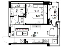 Planning 1-rm flats area 34.81m2, UM-003-02/0017.