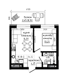 Планировка 1-к квартира площей 34.32м2, LR-002-07/0008.