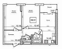 Планування 2-к квартира площею 57.8м2, AB-09-01/00009.