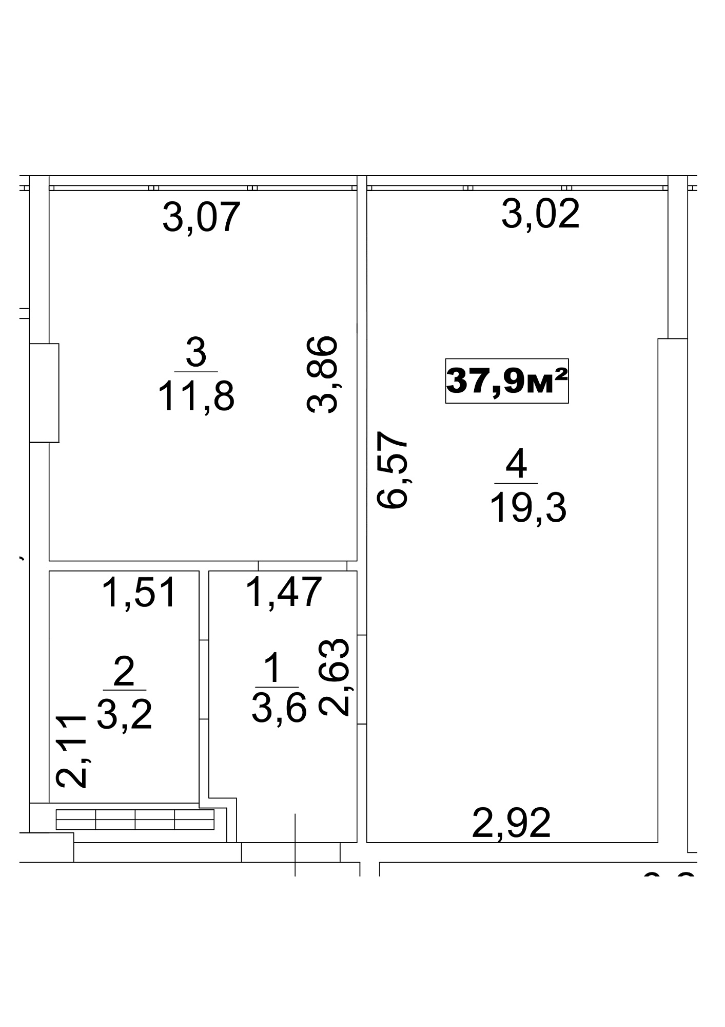 Planning 1-rm flats area 37.9m2, AB-13-05/0039а.
