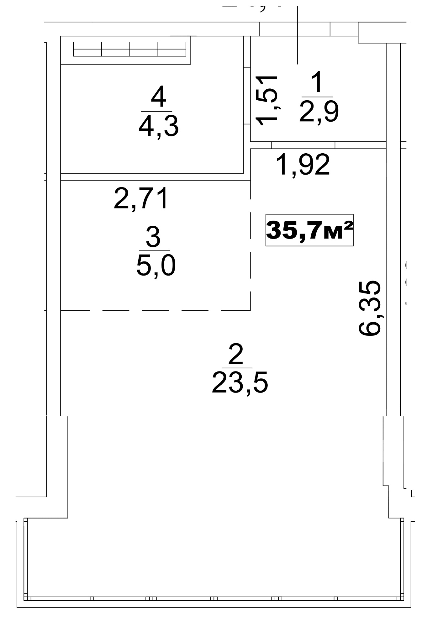 Планування Smart-квартира площею 35.7м2, AB-13-06/0043б.