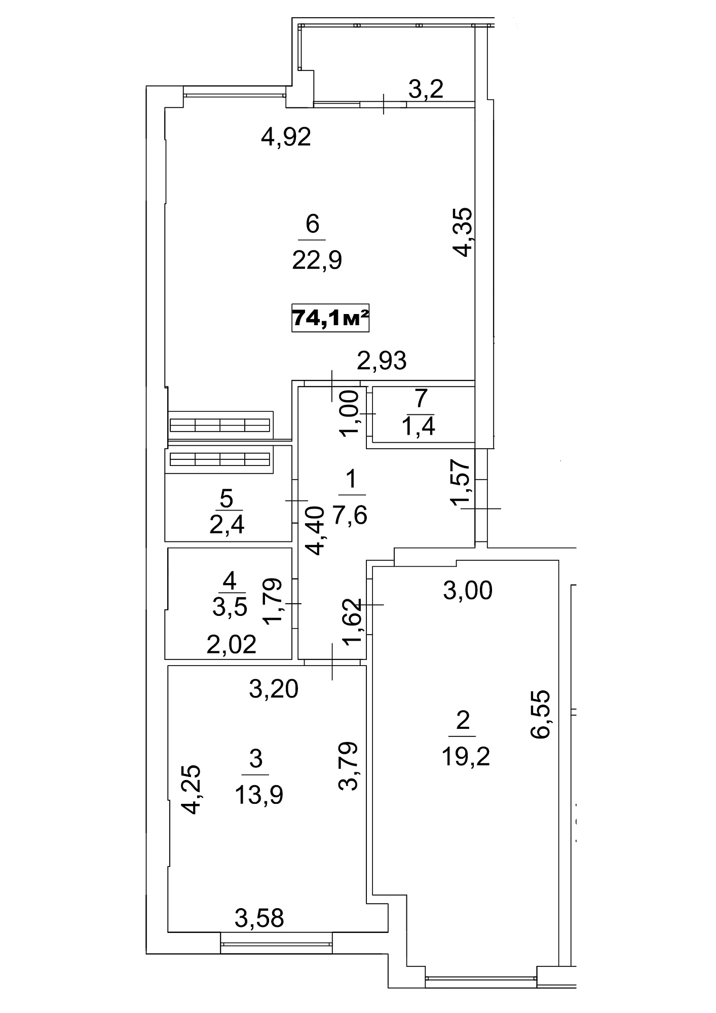 Планировка 2-к квартира площей 74.1м2, AB-13-01/00003.