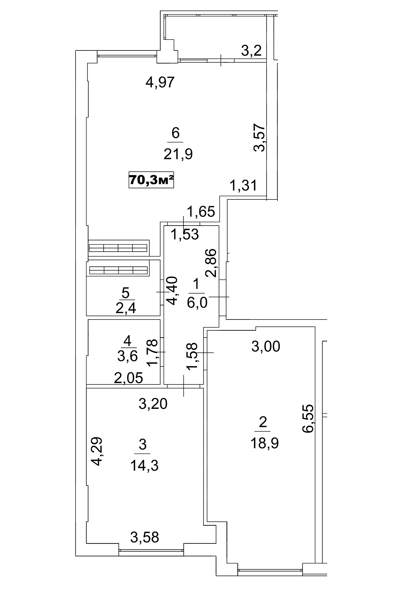 Planning 2-rm flats area 70.3m2, AB-13-03/0018а.