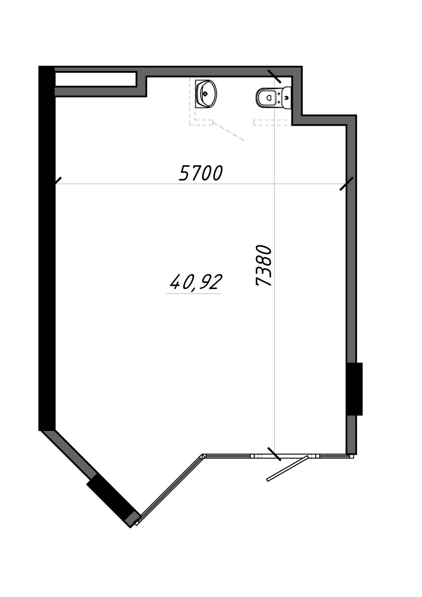Планировка Коммерческие площей 43.86м2, AB-21-м1/Т0003.