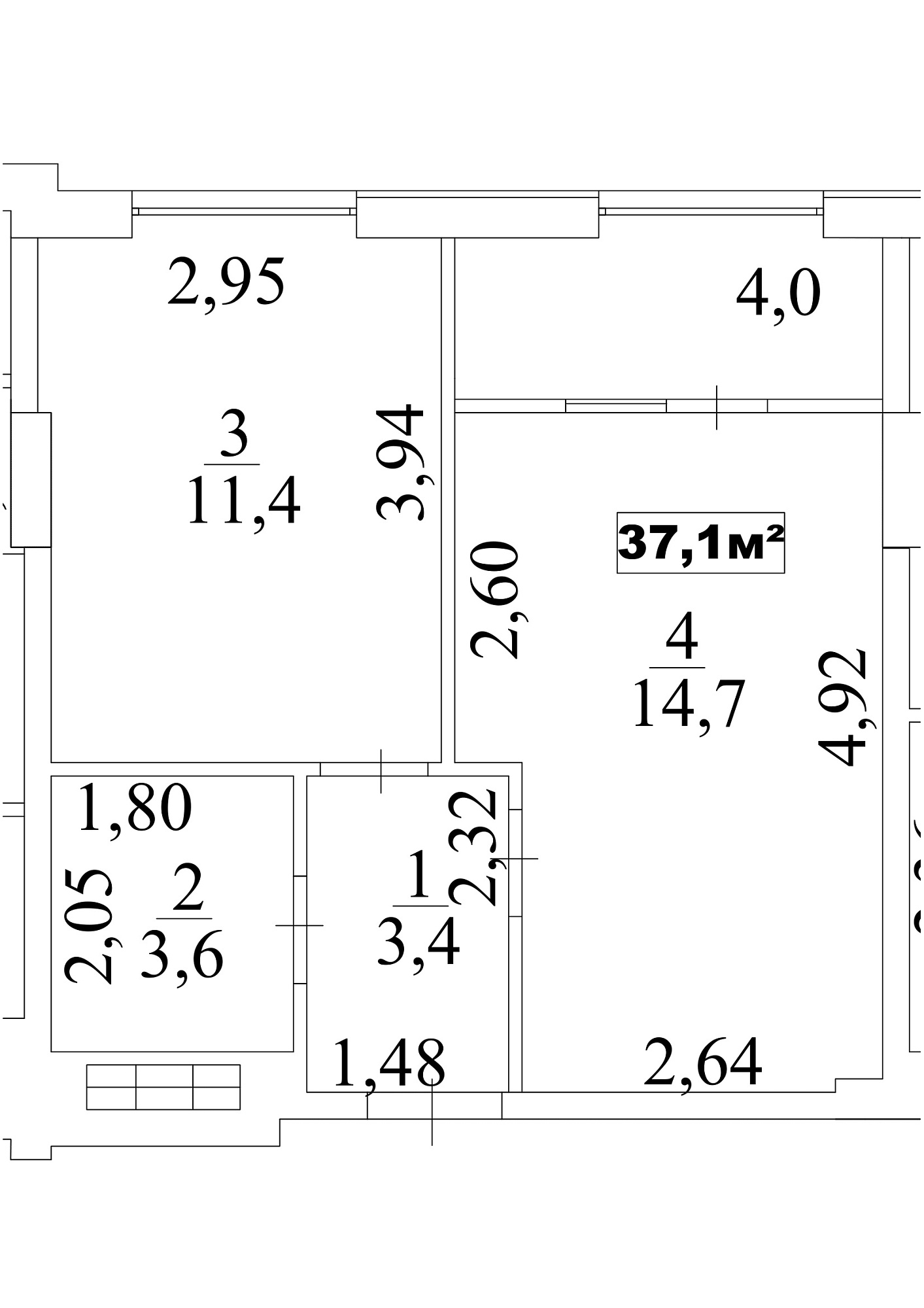 Планировка 1-к квартира площей 37.1м2, AB-10-06/00051.
