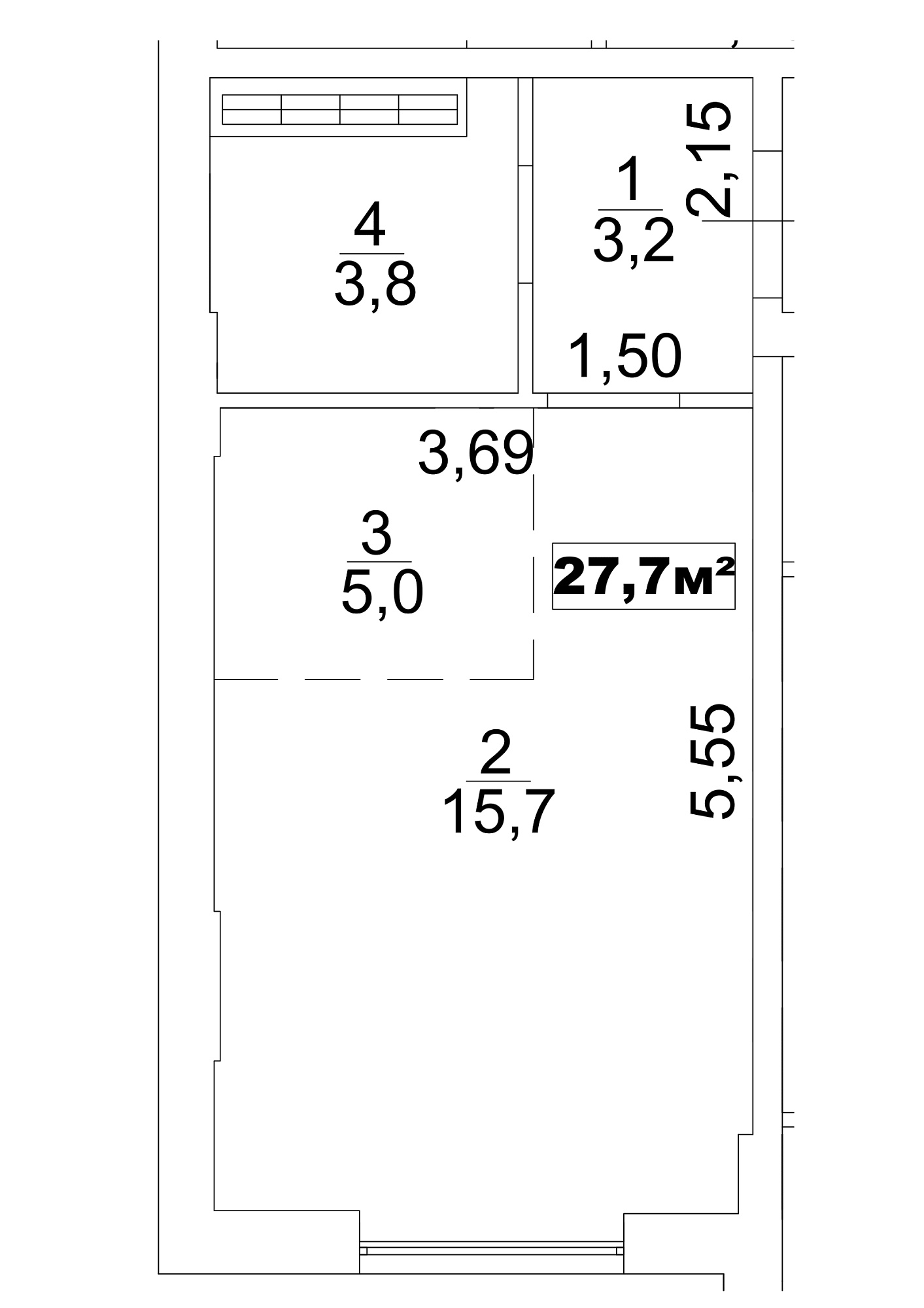 Планування Smart-квартира площею 27.7м2, AB-13-07/0054а.
